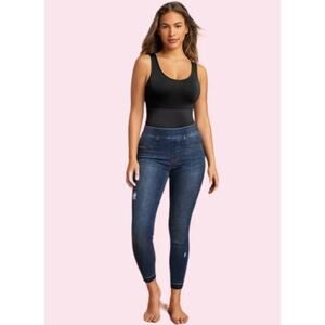 Spanx Jeans Womens Size M Skinny Raw Released Hem Distressed Dark‎ Wash Denim